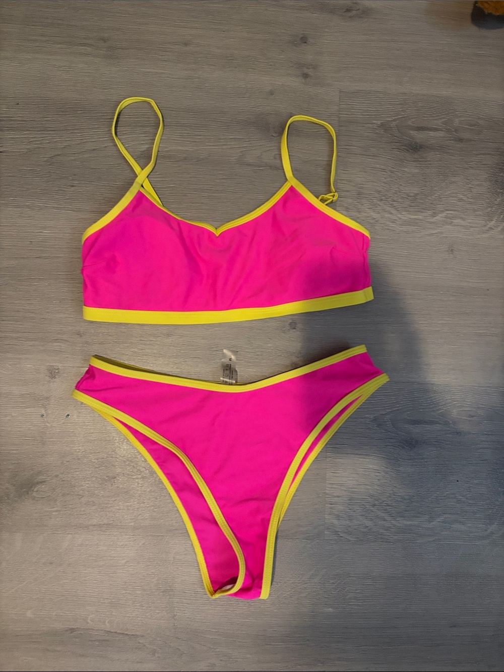 SHEIN Hot Pink Bikini with Yellow Trim